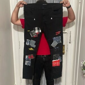 Patterned Black Ripped Jeans